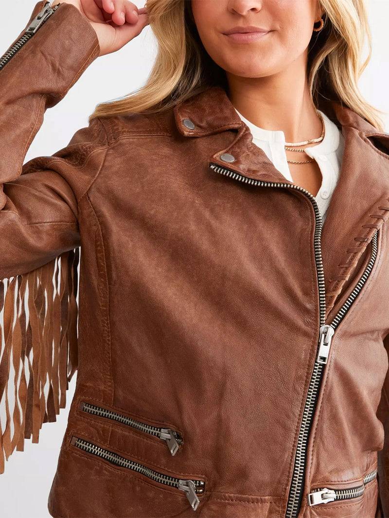Leather Fringe Jacket - Cognac image 6