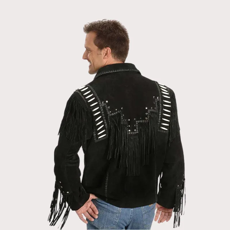 Men Black Western Fringes With Roundhead Studs image 2