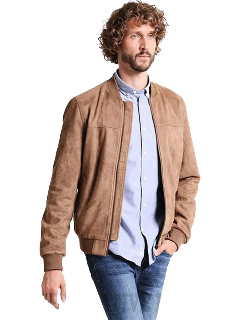 Mens Suede Bomber Leather Jacket image 2