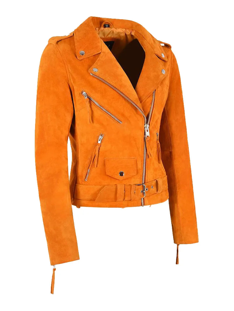 Brando Tangerine Suede Leather Jacket image 2