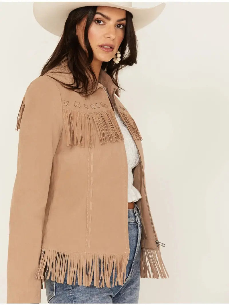 Women's Fringe Leather Jacket with Zip image 3