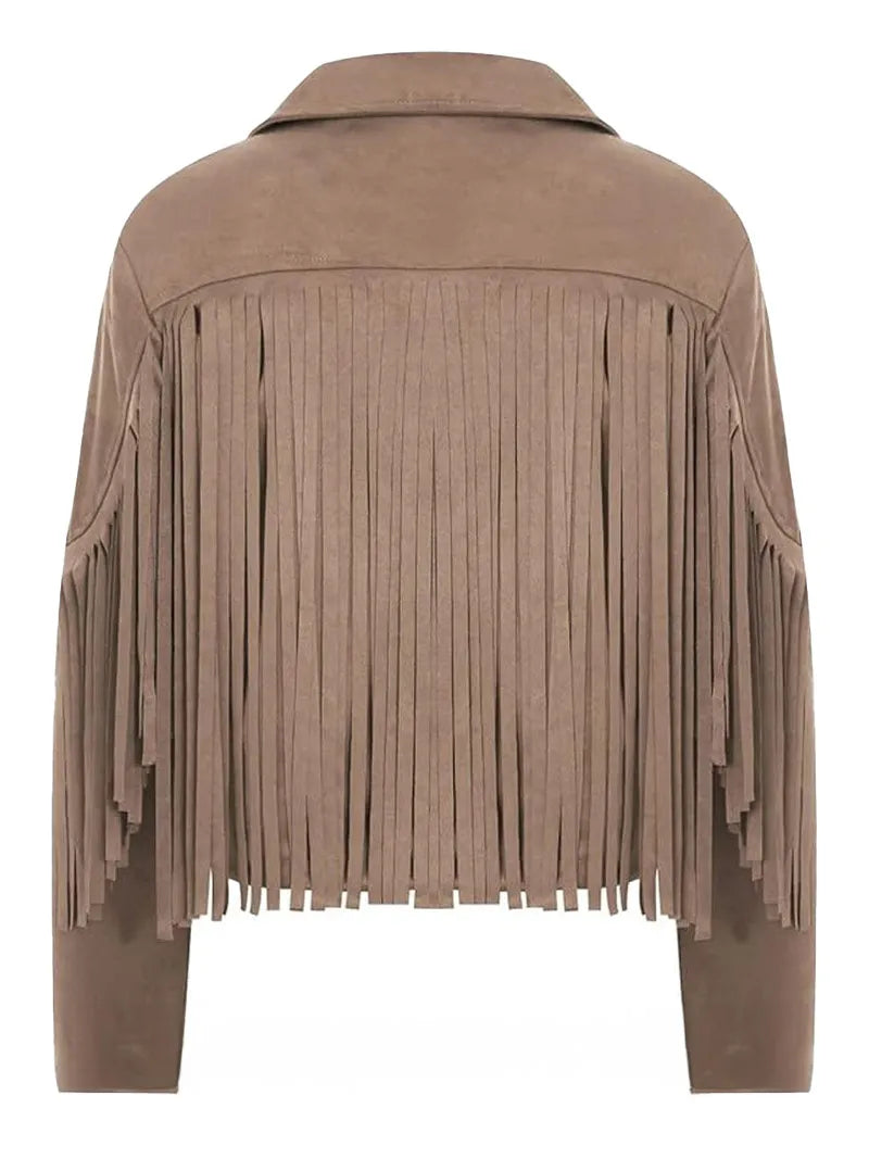 Womens Vintage Cropped Suede Fringe Jacket image 1