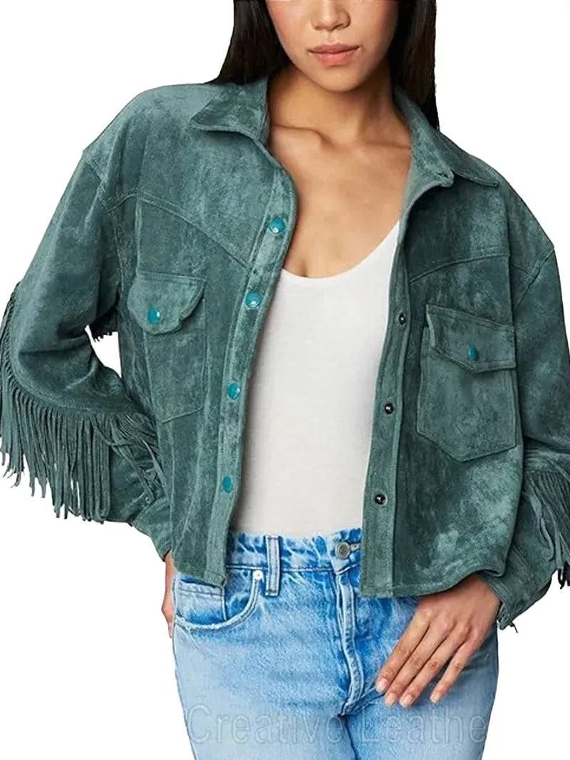 Womens Luxury Clothing Suede Fringe Jacket image 4