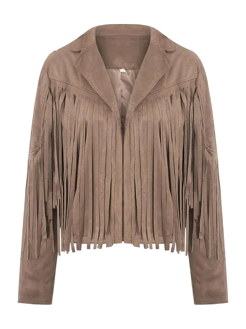 Womens Vintage Cropped Suede Fringe Jacket image 0