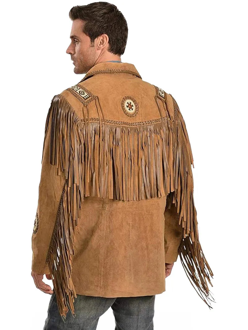 Black Western Coat Mens Leather Button Fringe Jacket image 8