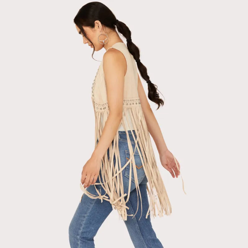 Idyllwind Women's Walnut Studded Fringe Faux Suede Vest image 1