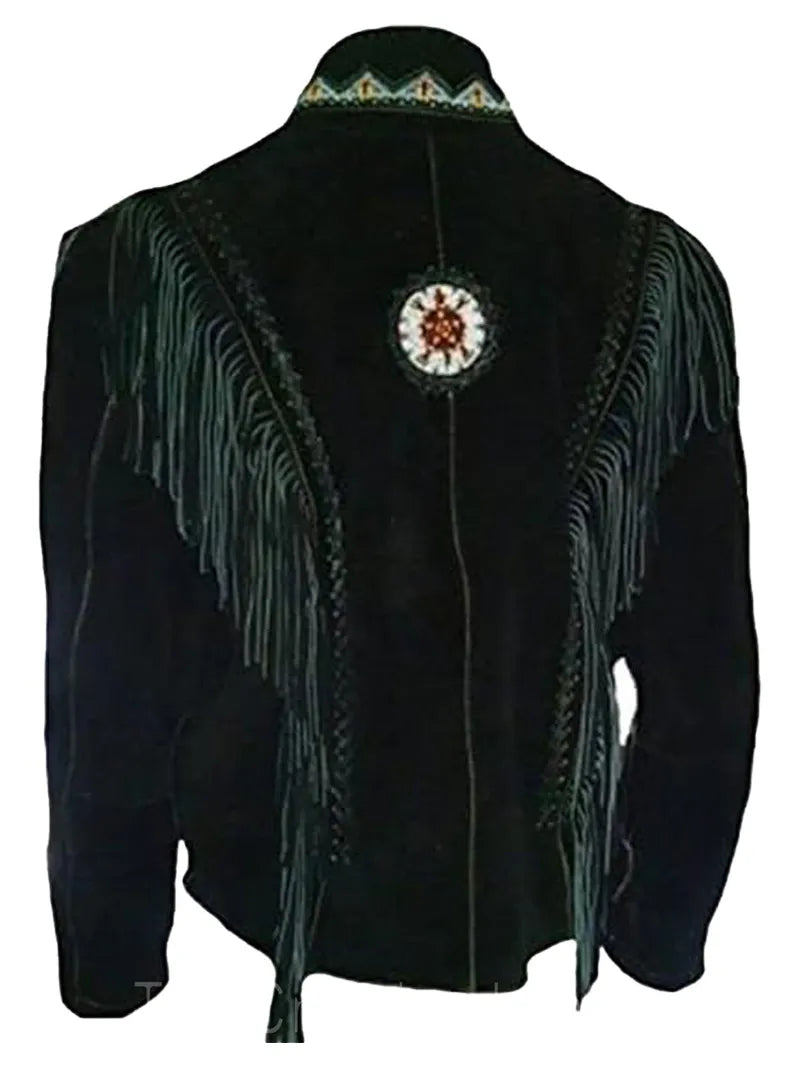 Black Western Suede Fringe Leather Jacket image 1