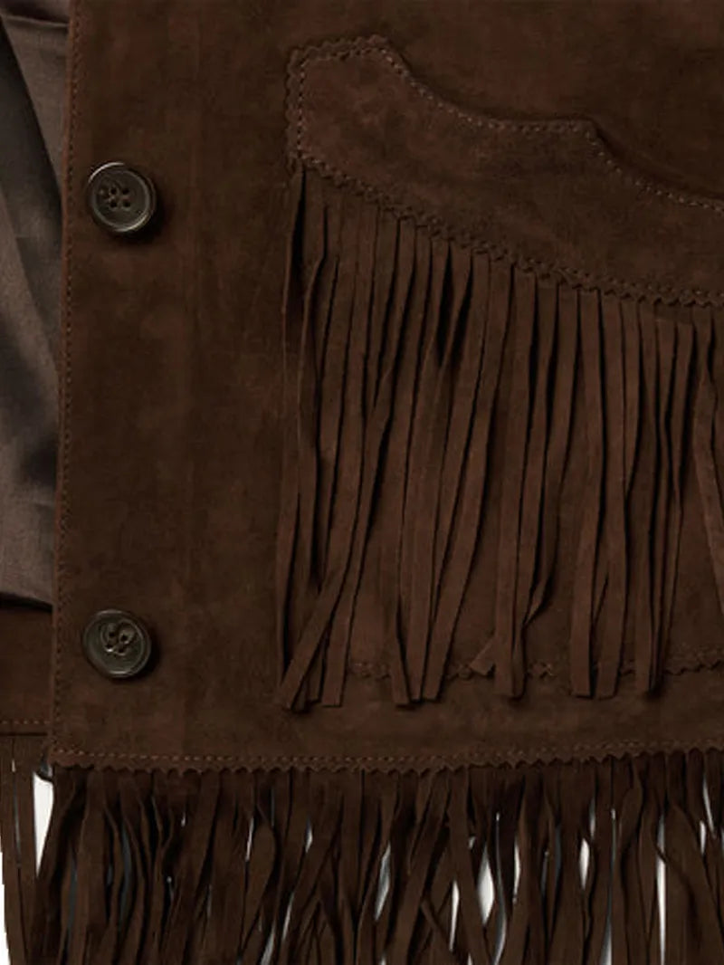 Brown Lamb Suede Fringed Jacket image 1