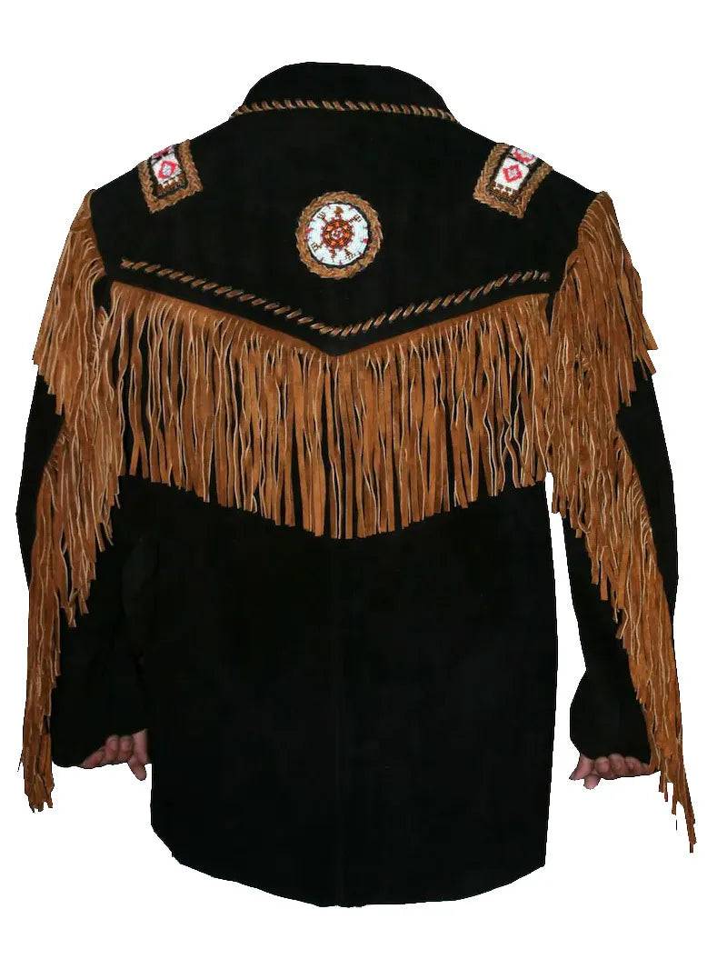 Black Beaded Leather Fringe Jacket image 3