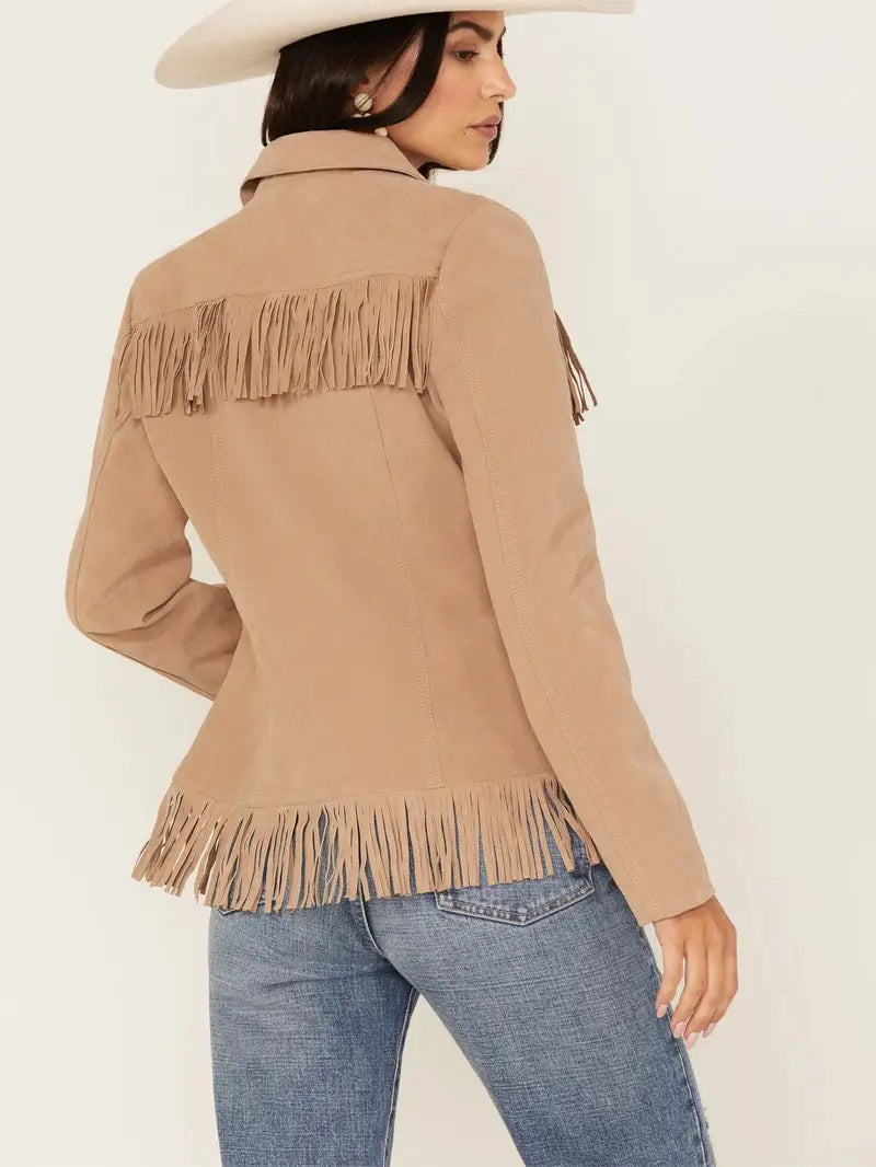 Women's Fringe Leather Jacket with Zip image 1