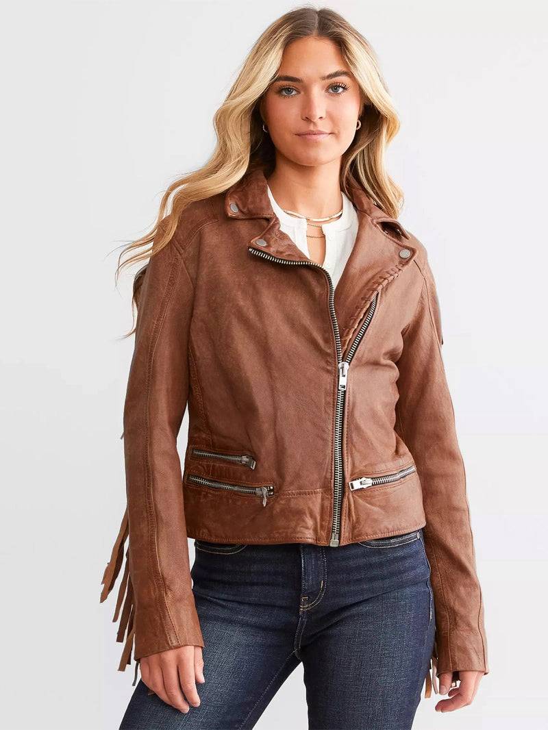 Leather Fringe Jacket - Cognac image 2