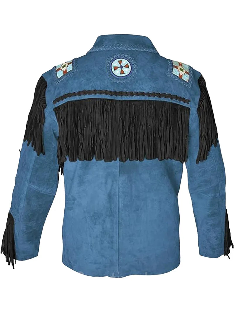 Men Western Fringe Leather Jacket image 3