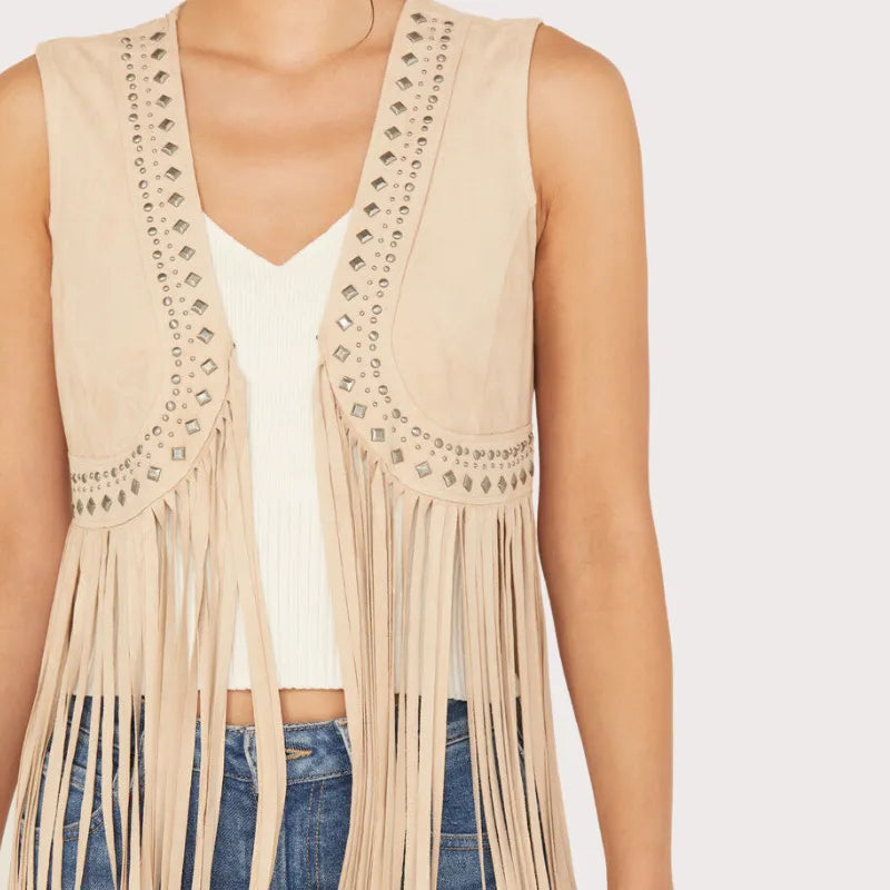 Idyllwind Women's Walnut Studded Fringe Faux Suede Vest image 2