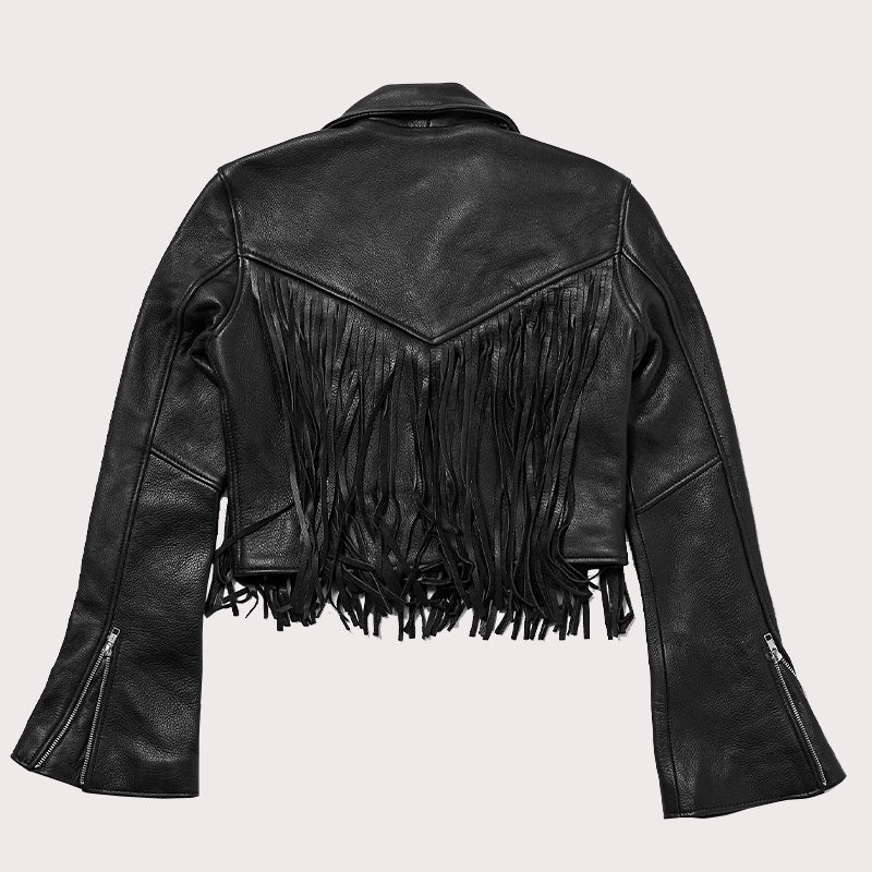 Black Women Cropped FRINGE JACKET image 1