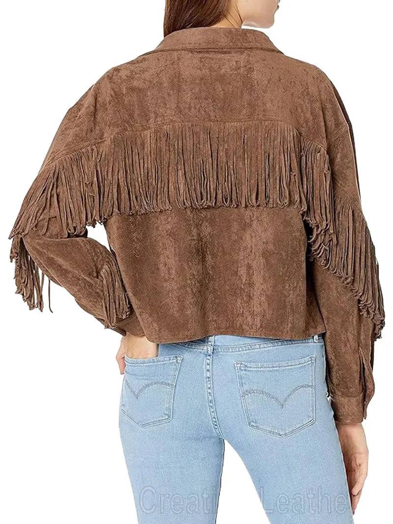 Womens Luxury Clothing Suede Fringe Jacket image 3