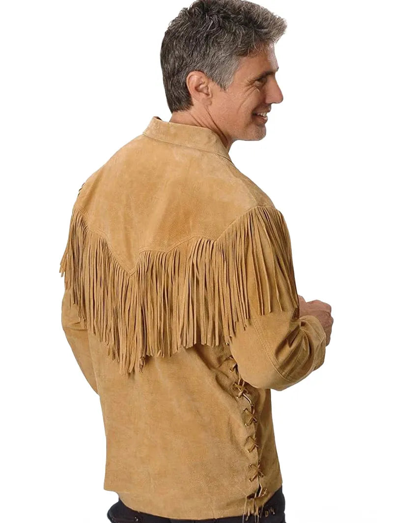 Mens Fringed Suede Leather Jacket image 3