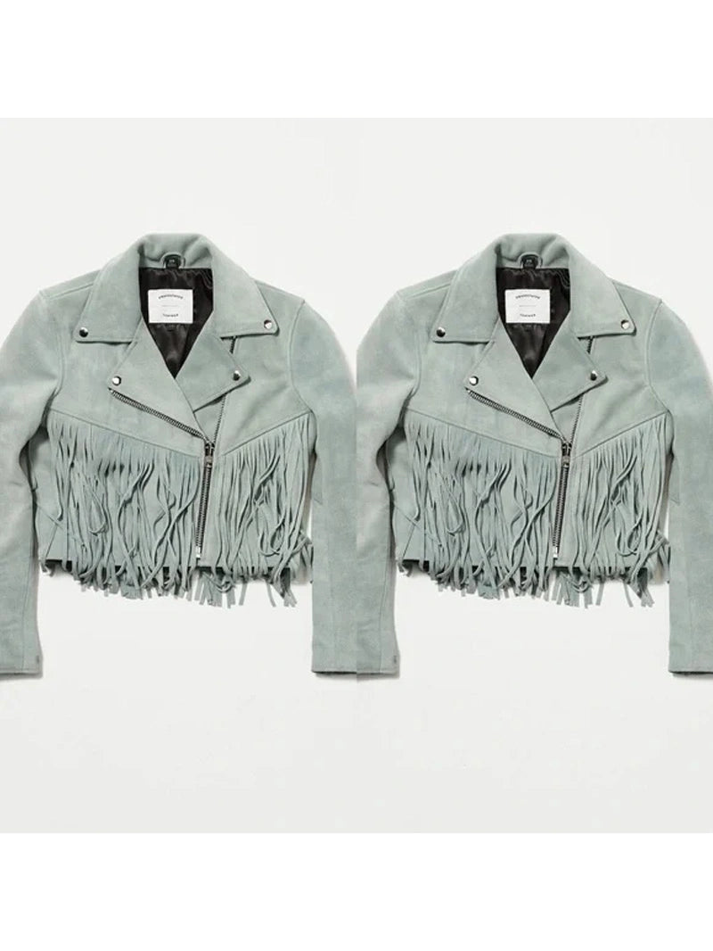 Women Suede Fringe Jacket - Grey image 3