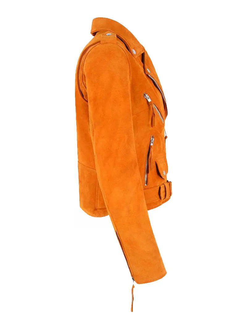 Brando Tangerine Suede Leather Jacket image 1