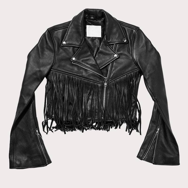 Black Women Cropped FRINGE JACKET image 0