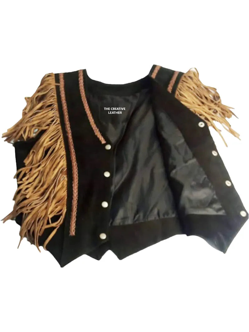 Handmade Western Suede Leather Fringe Vest image 2