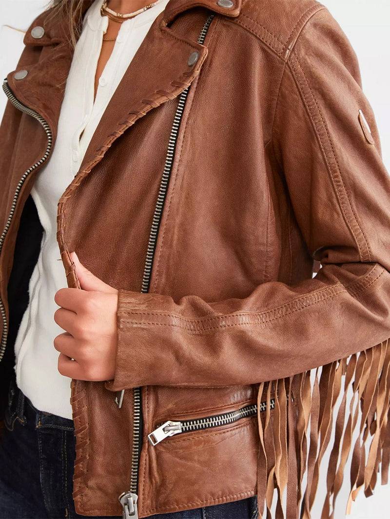 Leather Fringe Jacket - Cognac image 4