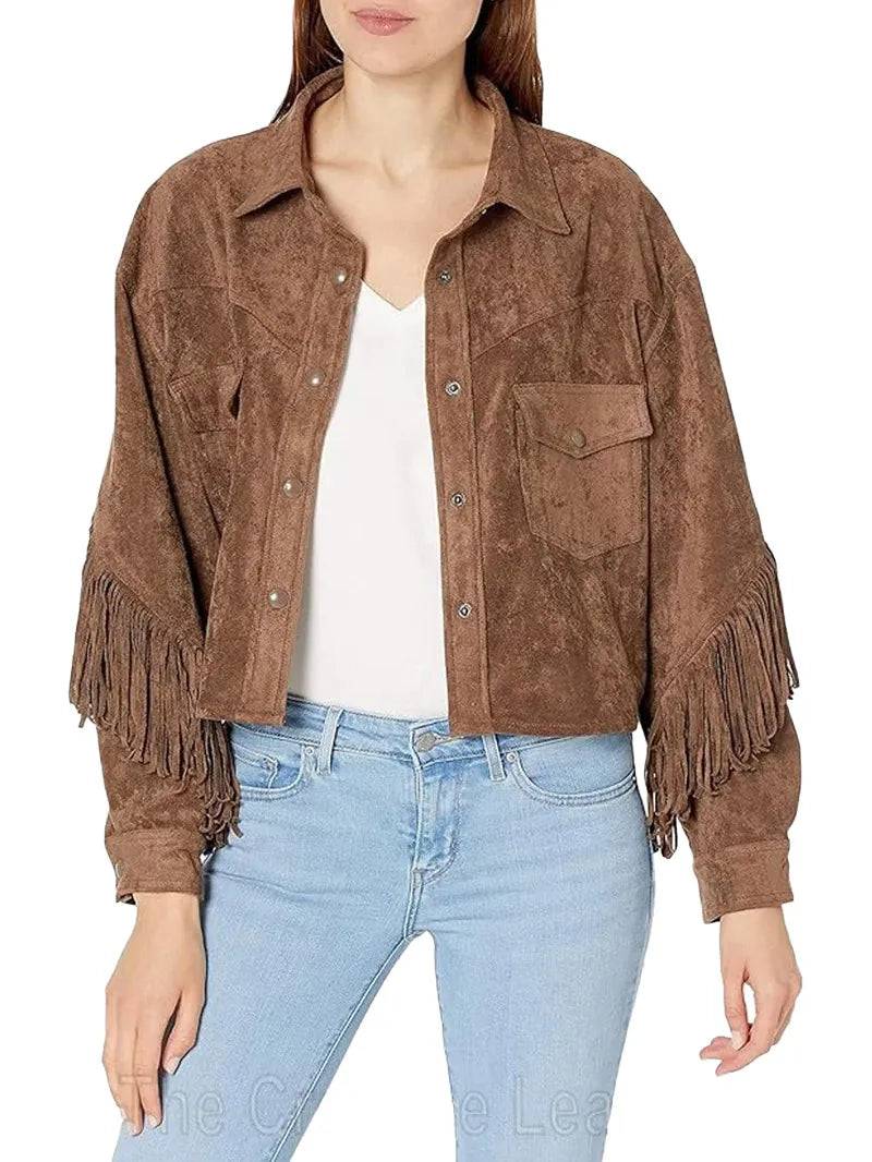 Womens Luxury Clothing Suede Fringe Jacket image 2
