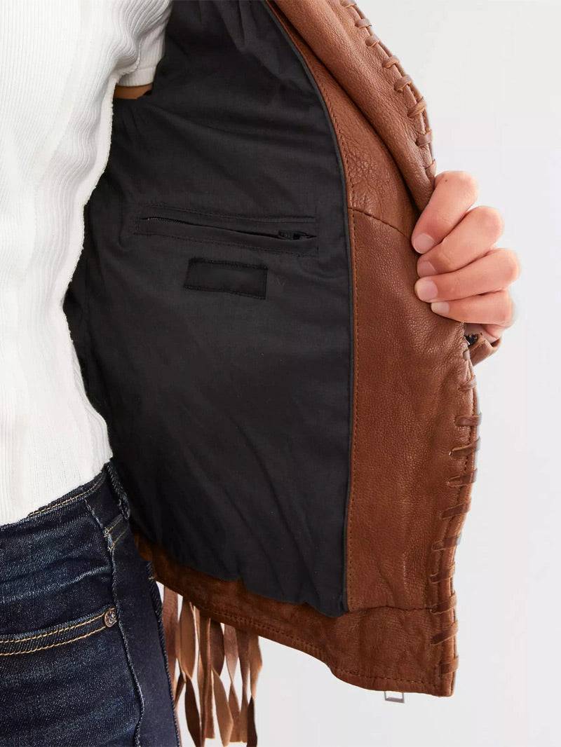 Leather Fringe Jacket - Cognac image 5