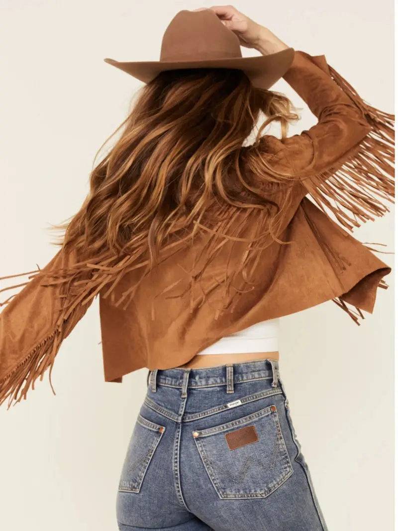 Women's Suede Leather Western Fringe Jacket image 2