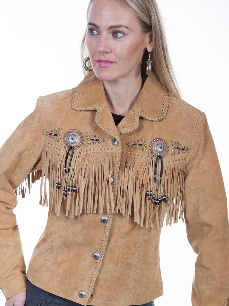 Women Fringe Beaded Suede Jacket image 1