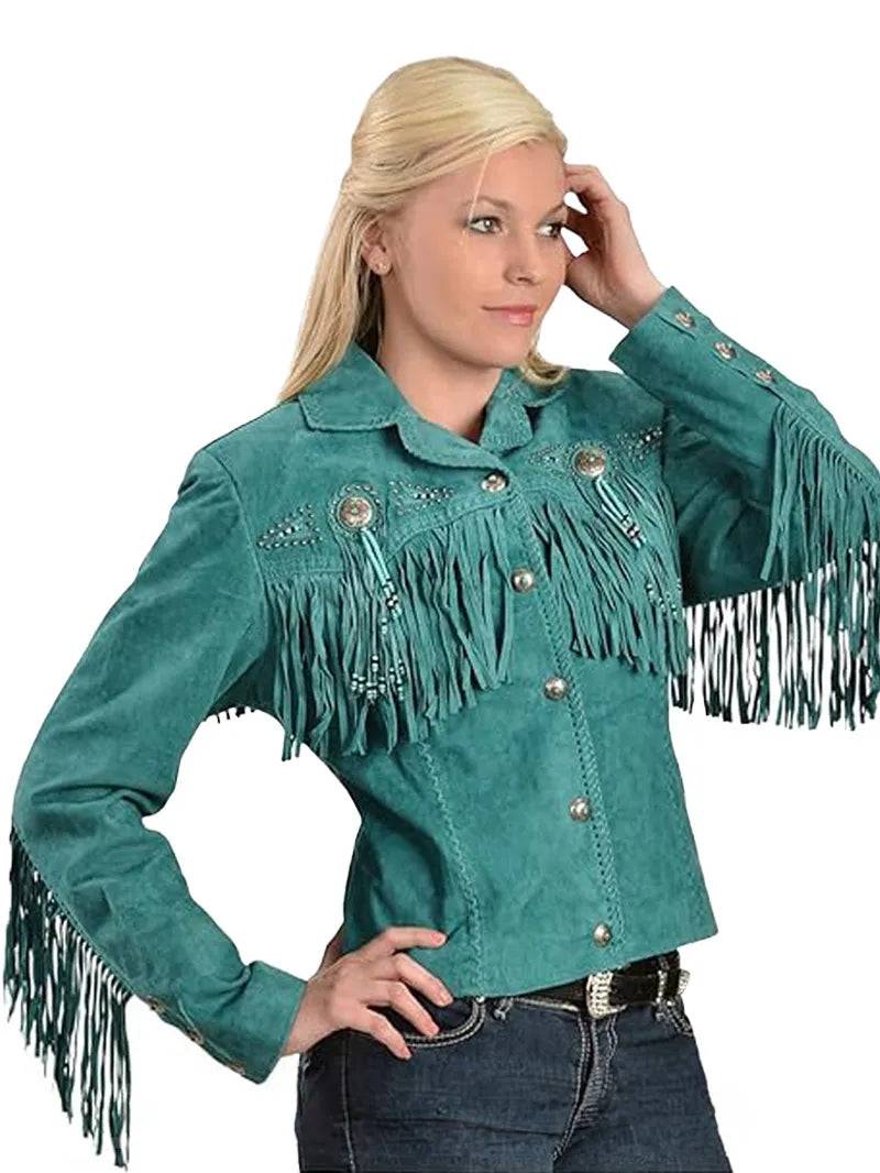 Ladies Luxury Suede Fringe Jacket image 3