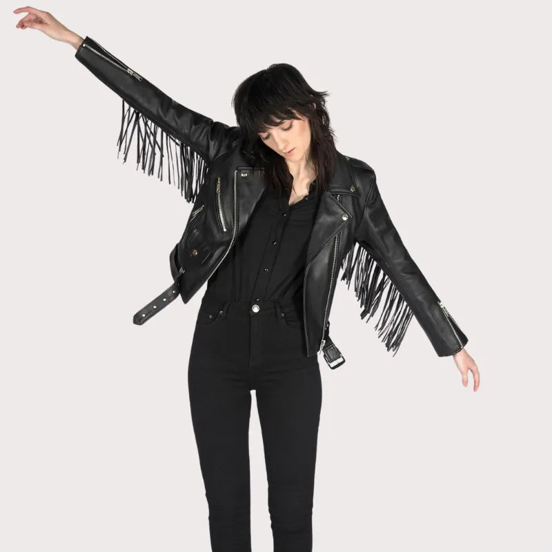 Women Fringe Leather Jacket image 2
