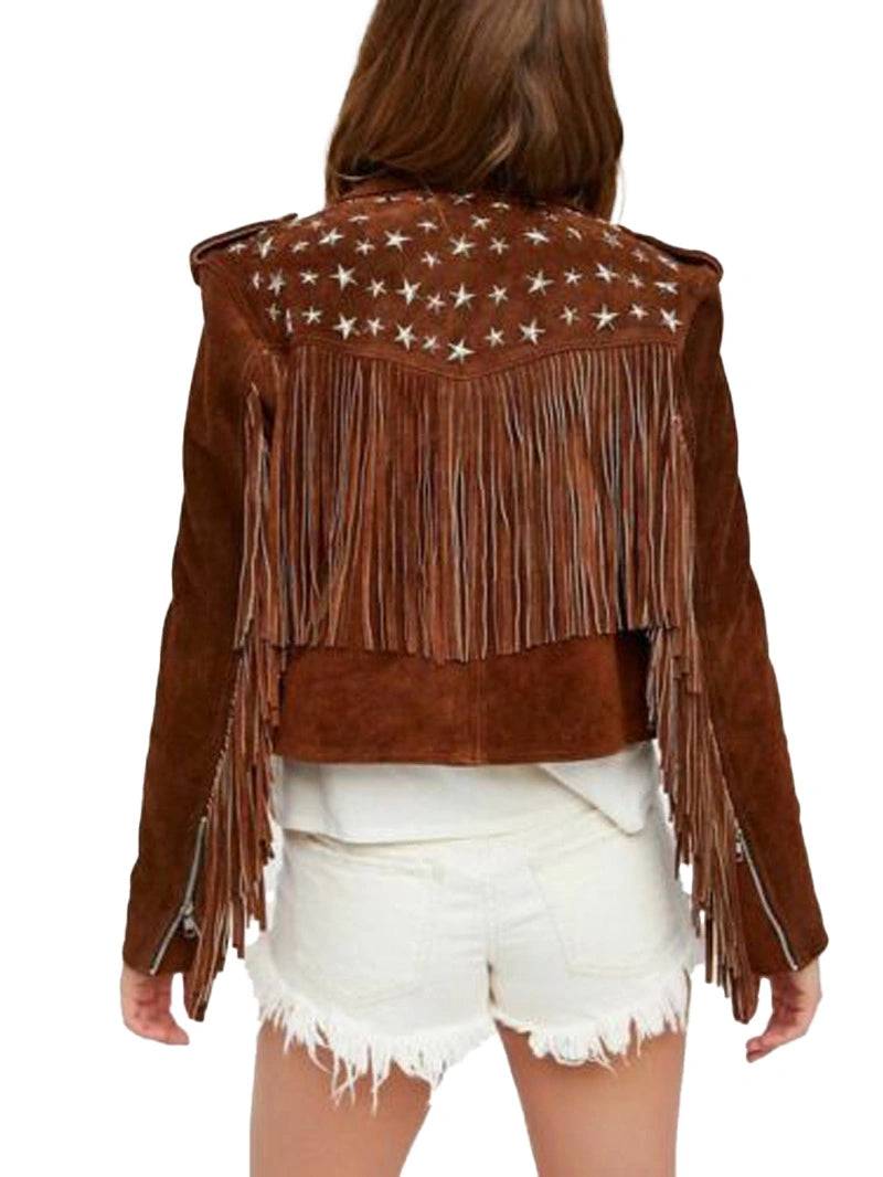 Women studded Suede biker Jacket image 2