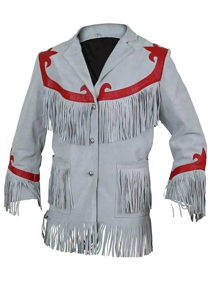 Grey Suede Fringe Leather Jacket image 0