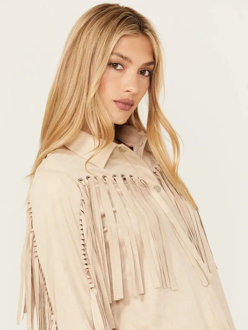 Blue B Women's Grommet Faux Suede Fringe Jacket image 3