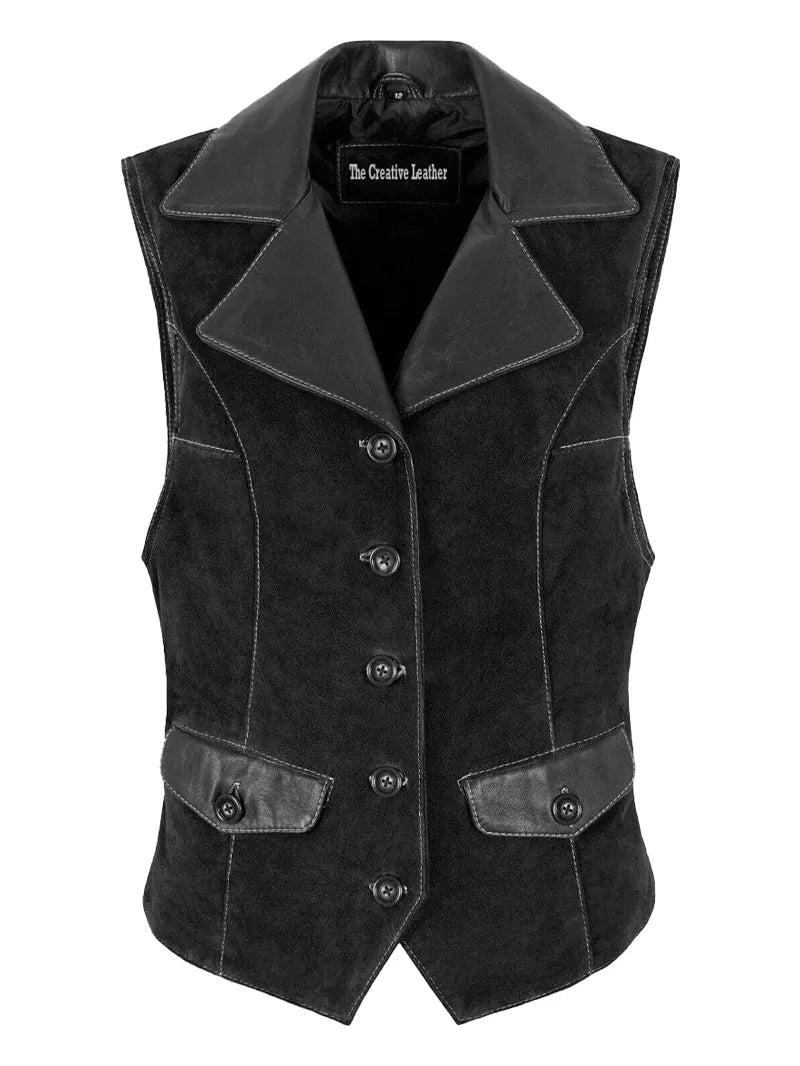 Women Vintage Suede Western Leather Vest image 0