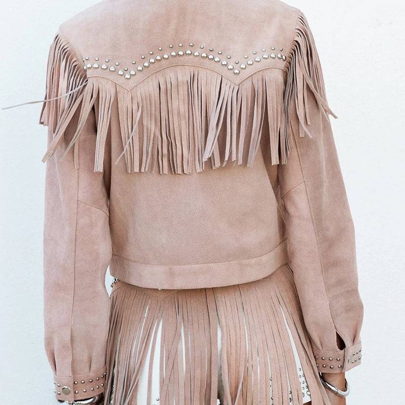 Women Studded Fringe Leather Jacket image 4