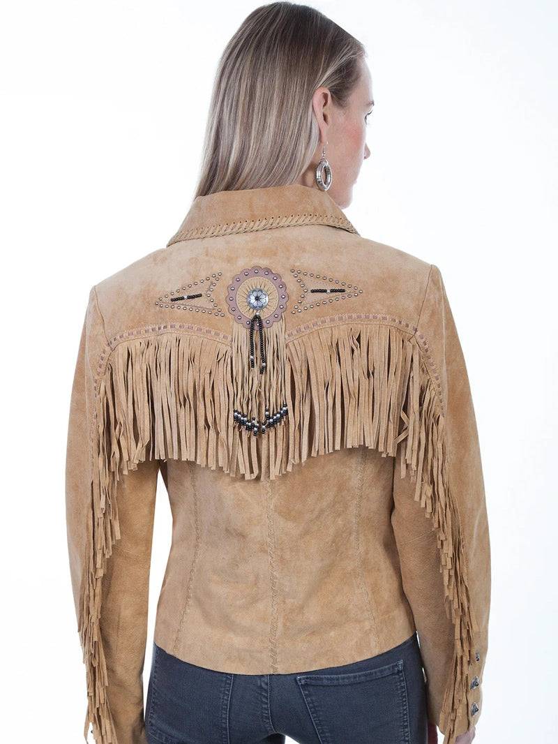 Women Fringe Beaded Suede Jacket image 2