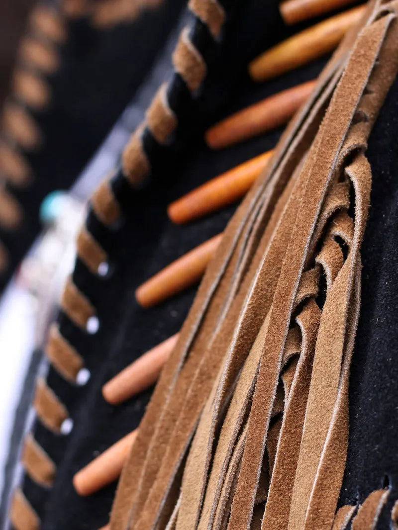 Black Beaded Leather Fringe Jacket image 2