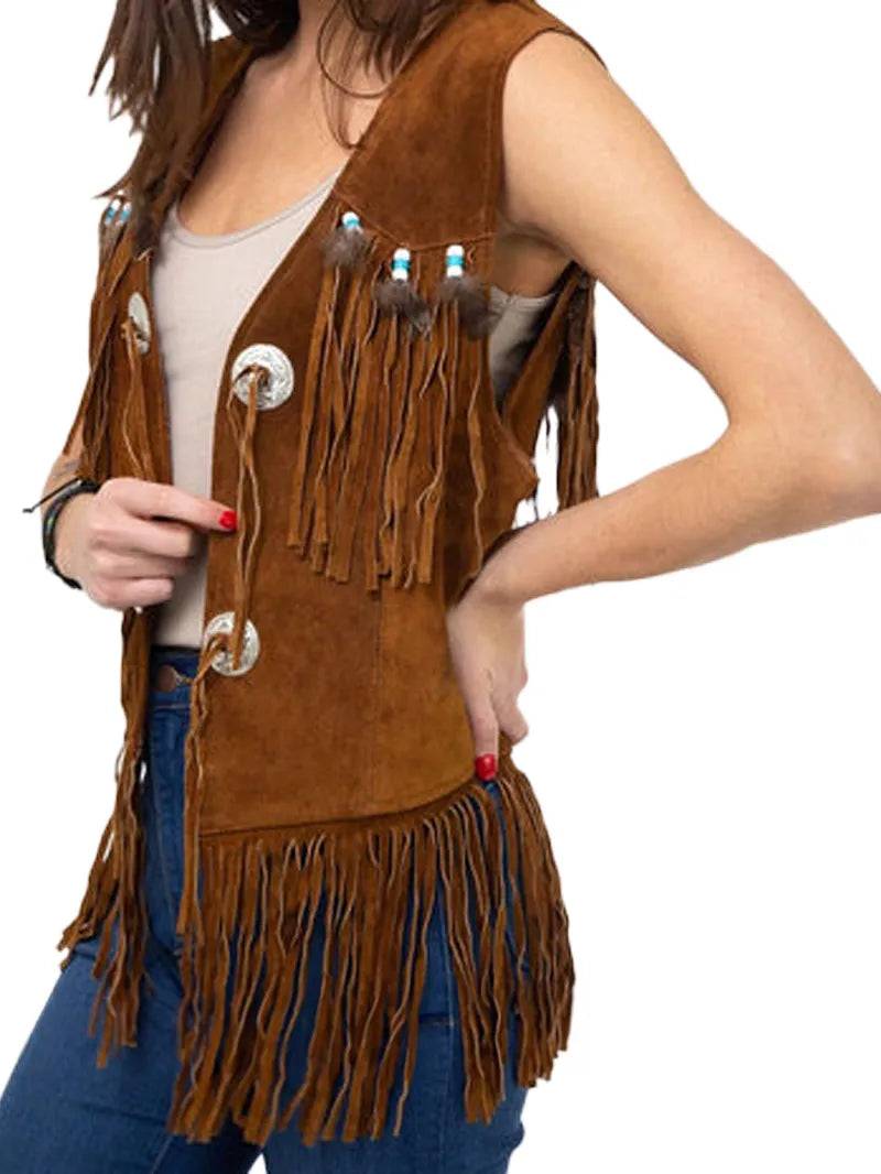 Women Leather Fringe Vest image 1