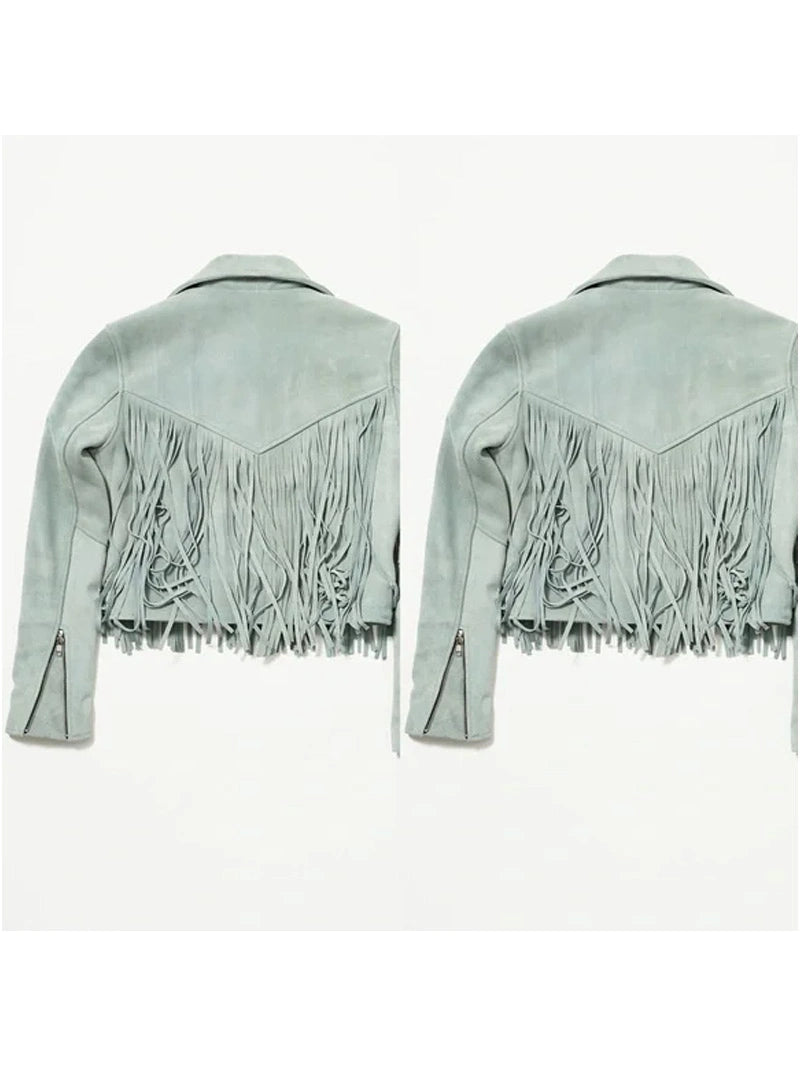 Women Suede Fringe Jacket - Grey image 2