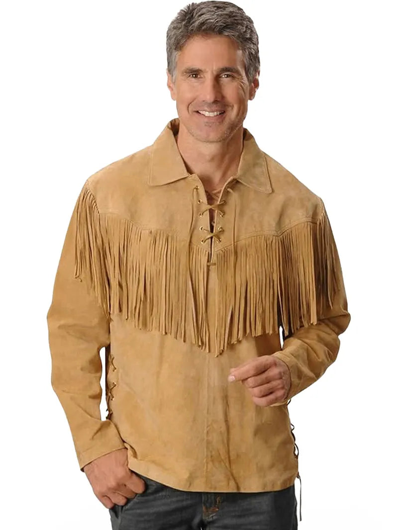 Mens Fringed Suede Leather Jacket image 2