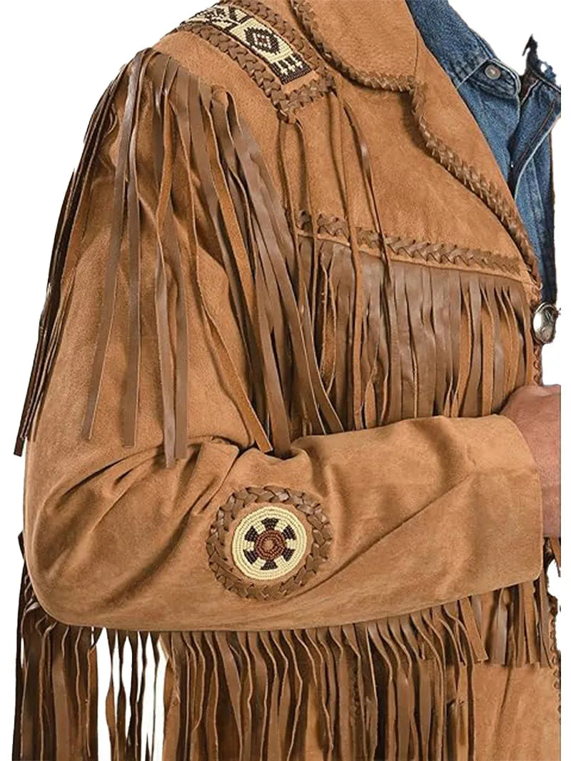 Black Western Coat Mens Leather Button Fringe Jacket image 9