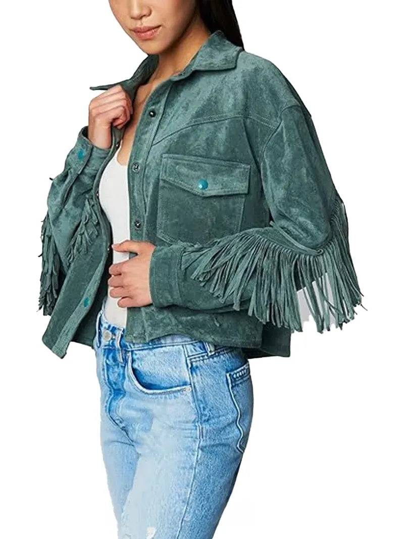 Womens Luxury Clothing Suede Fringe Jacket image 6