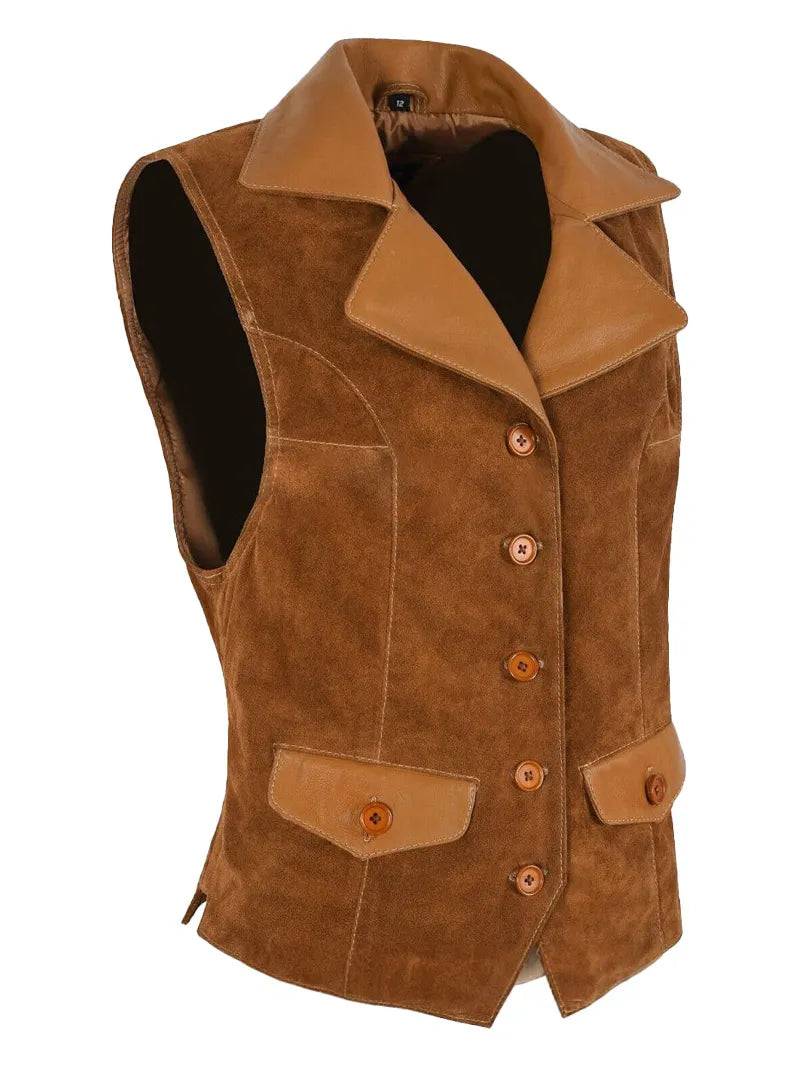 Women Vintage Suede Leather Waistcoat Western New Style Leather Vest 5365 image 2