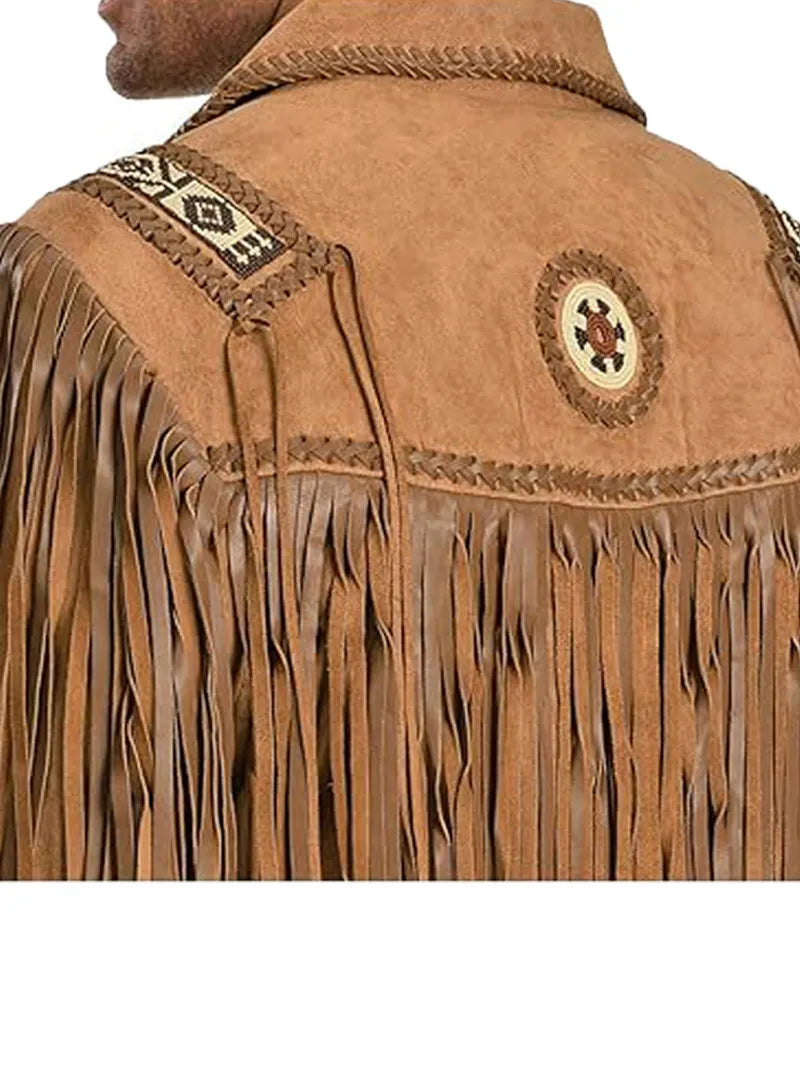 Black Western Coat Mens Leather Button Fringe Jacket image 11