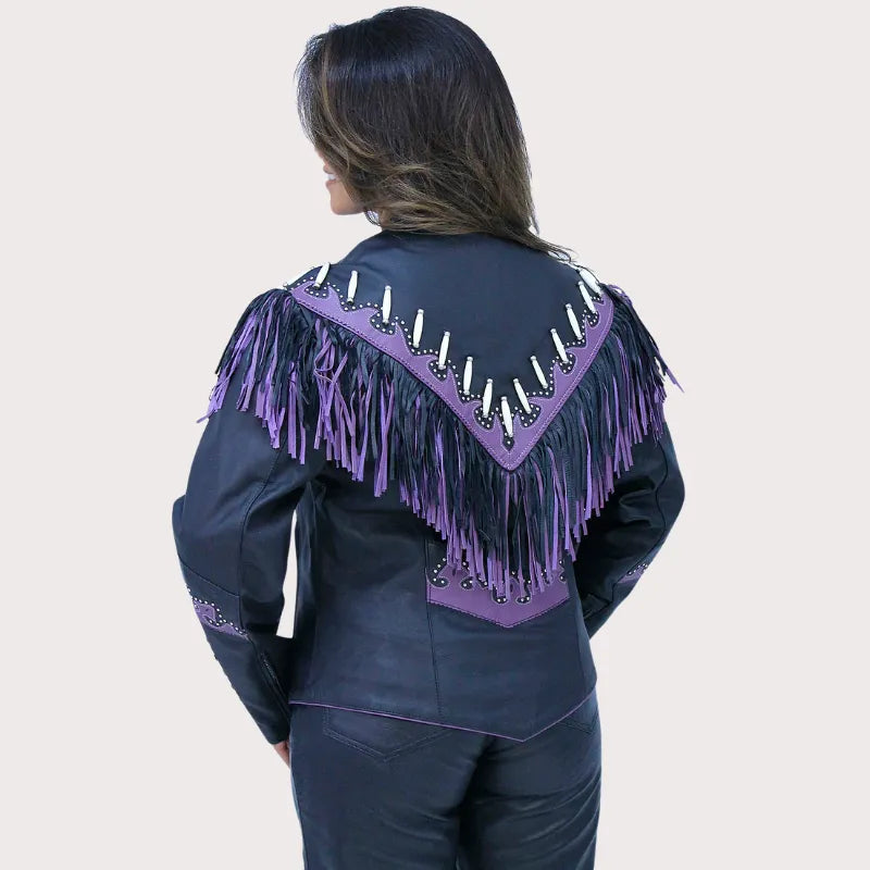 Purple Fringe Leather Jacket image 1