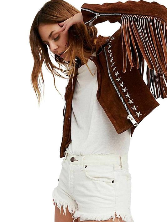 Women studded Suede biker Jacket image 0