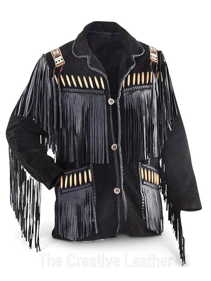 Black Suede Fringe Leather Jacket image 0