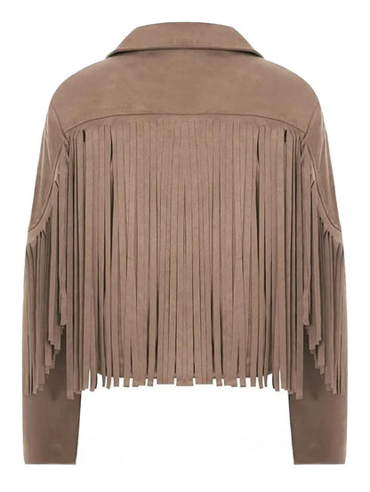 Womens Vintage Cropped Suede Fringe Jacket image 1
