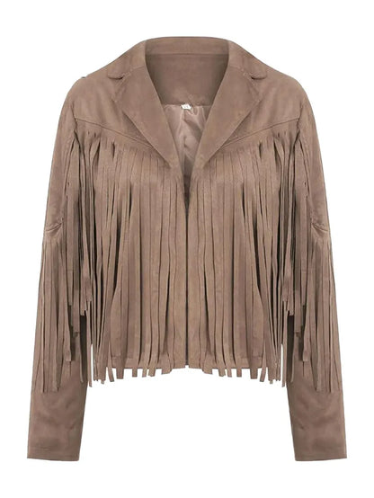 Womens Vintage Cropped Suede Fringe Jacket image 0
